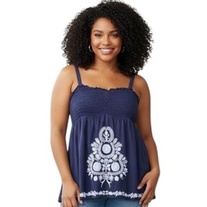 Torrid Babydoll Tank Top Embroidered Y2K Women 12 Prairie Boho Floral Soft Blue